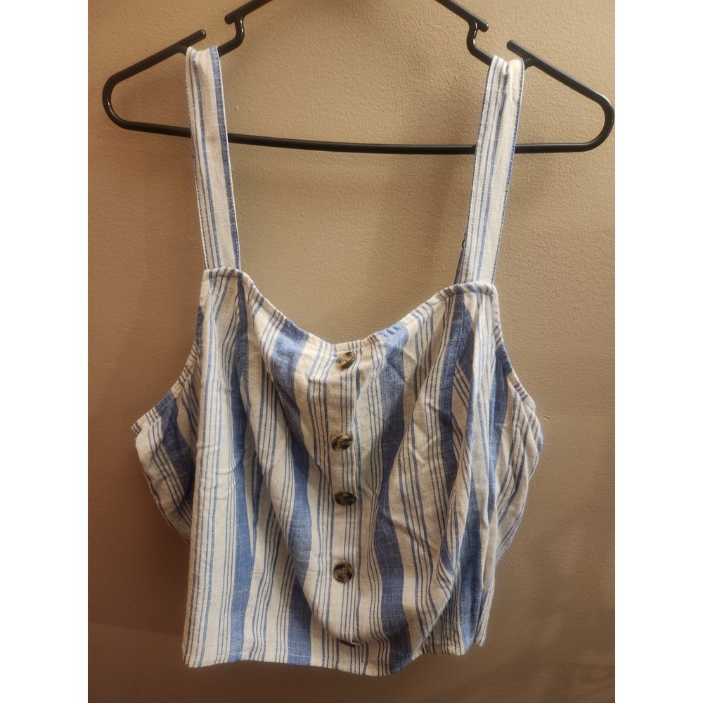 Torrid Linen Blend Button Front Crop Tank Top Blue White Stripe Size 4X NWT